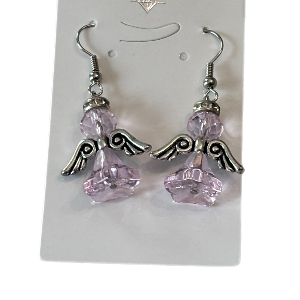 Silver and Pink Angel Earrings Hand Crafted - Picture 2 of 3